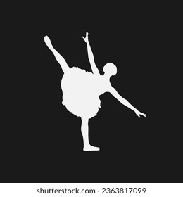 High details of ballerina silhouette. Minimal symbol and logo of sport. Fit for element design, background, banner, backdrop, cover, logotype. Isolated on black background. Vector Eps 10