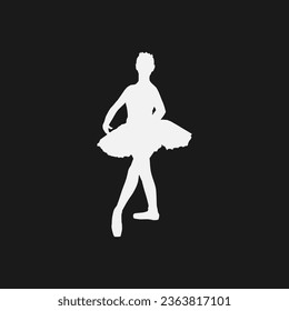 High details of ballerina silhouette. Minimal symbol and logo of sport. Fit for element design, background, banner, backdrop, cover, logotype. Isolated on black background. Vector Eps 10