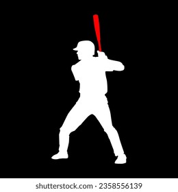 High details of baseball player silhouette. Minimal symbol and logo of sport. Fit for element design, background, banner, backdrop, cover. Vector Eps 10