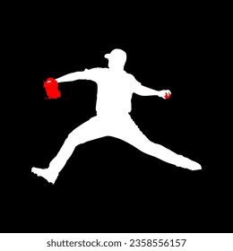 High details of baseball player silhouette. Minimal symbol and logo of sport. Fit for element design, background, banner, backdrop, cover. Vector Eps 10