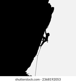 High details of climbing silhouette. Minimal symbol and logo of sport. Fit for element design, background, banner, backdrop, cover, logotype. Isolated on black background. Vector Eps 10