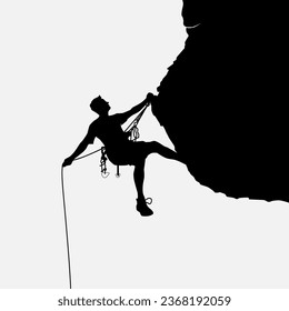 High details of climbing silhouette. Minimal symbol and logo of sport. Fit for element design, background, banner, backdrop, cover, logotype. Isolated on black background. Vector Eps 10