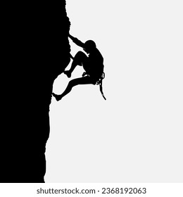 High details of climbing silhouette. Minimal symbol and logo of sport. Fit for element design, background, banner, backdrop, cover, logotype. Isolated on black background. Vector Eps 10