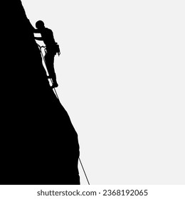 High details of climbing silhouette. Minimal symbol and logo of sport. Fit for element design, background, banner, backdrop, cover, logotype. Isolated on black background. Vector Eps 10