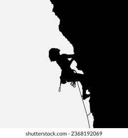 High details of climbing silhouette. Minimal symbol and logo of sport. Fit for element design, background, banner, backdrop, cover, logotype. Isolated on black background. Vector Eps 10