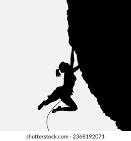 High details of climbing silhouette. Minimal symbol and logo of sport. Fit for element design, background, banner, backdrop, cover, logotype. Isolated on black background. Vector Eps 10