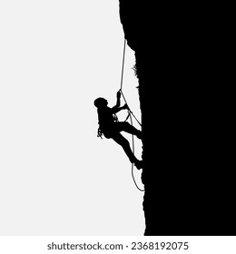 High details of climbing silhouette. Minimal symbol and logo of sport. Fit for element design, background, banner, backdrop, cover, logotype. Isolated on black background. Vector Eps 10