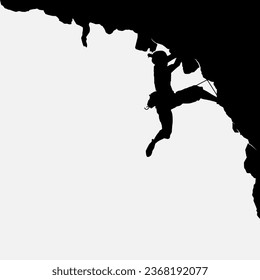 High details of climbing silhouette. Minimal symbol and logo of sport. Fit for element design, background, banner, backdrop, cover, logotype. Isolated on black background. Vector Eps 10