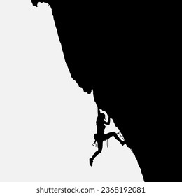 High details of climbing silhouette. Minimal symbol and logo of sport. Fit for element design, background, banner, backdrop, cover, logotype. Isolated on black background. Vector Eps 10