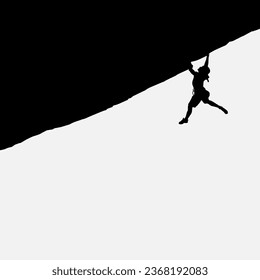 High details of climbing silhouette. Minimal symbol and logo of sport. Fit for element design, background, banner, backdrop, cover, logotype. Isolated on black background. Vector Eps 10