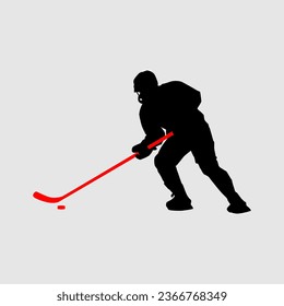 High details of ice hockey silhouette. Minimal symbol and logo of sport. Fit for element design, background, banner, backdrop, cover, logotype. Isolated on black background. Vector Eps 10