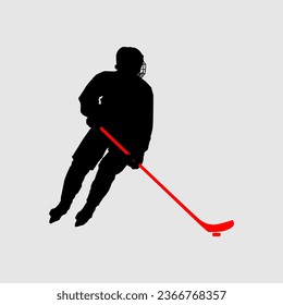 High details of ice hockey silhouette. Minimal symbol and logo of sport. Fit for element design, background, banner, backdrop, cover, logotype. Isolated on black background. Vector Eps 10