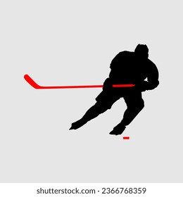 High details of ice hockey silhouette. Minimal symbol and logo of sport. Fit for element design, background, banner, backdrop, cover, logotype. Isolated on black background. Vector Eps 10