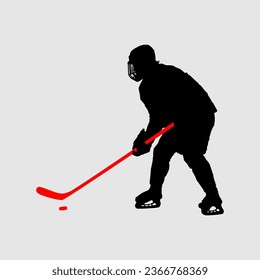 High details of ice hockey silhouette. Minimal symbol and logo of sport. Fit for element design, background, banner, backdrop, cover, logotype. Isolated on black background. Vector Eps 10