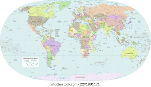 Hochdetaillierte politische Weltkarte der natürlichen Erde 2 Projektion