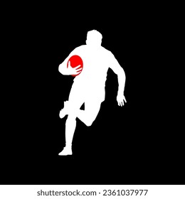 High details of rugby player silhouette. Minimal symbol and logo of sport. Isolated on background. Fit for element design, background, banner, backdrop, cover. Vector Eps 10