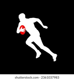 High details of rugby player silhouette. Minimal symbol and logo of sport. Isolated on background. Fit for element design, background, banner, backdrop, cover. Vector Eps 10