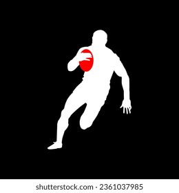 High details of rugby player silhouette. Minimal symbol and logo of sport. Isolated on background. Fit for element design, background, banner, backdrop, cover. Vector Eps 10