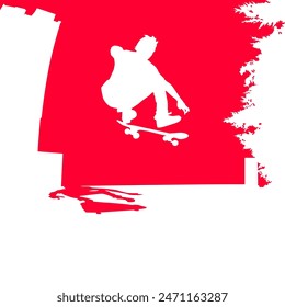 High details of skate board silhouette. Sport silhouettes. Fit for element design, background, banner, backdrop, cover, logotype. Isolated on red background. Vector Eps 10