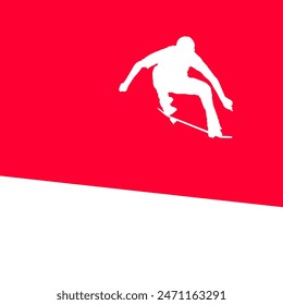 High details of skate board silhouette. Sport silhouettes. Fit for element design, background, banner, backdrop, cover, logotype. Isolated on red background. Vector Eps 10