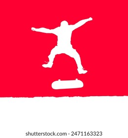 High details of skate board silhouette. Sport silhouettes. Fit for element design, background, banner, backdrop, cover, logotype. Isolated on red background. Vector Eps 10