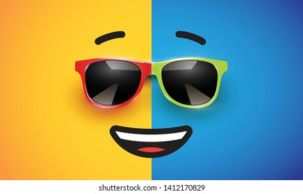 High detiled colorful emoticon with sunglasses, vector illustration