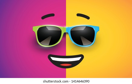 High detiled colorful emoticon with sunglasses, vector illustration
