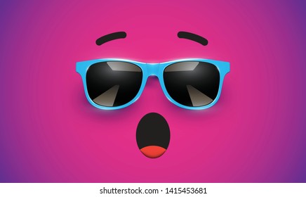 High detiled colorful emoticon with sunglasses, vector illustration