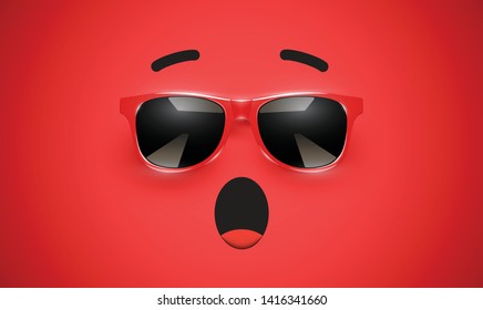 High detiled colorful emoticon with sunglasses, vector illustration