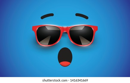 High detiled colorful emoticon with sunglasses, vector illustration