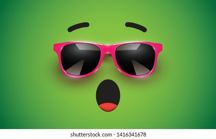 High detiled colorful emoticon with sunglasses, vector illustration