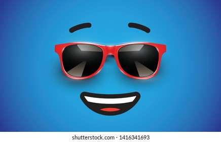 High detiled colorful emoticon with sunglasses, vector illustration