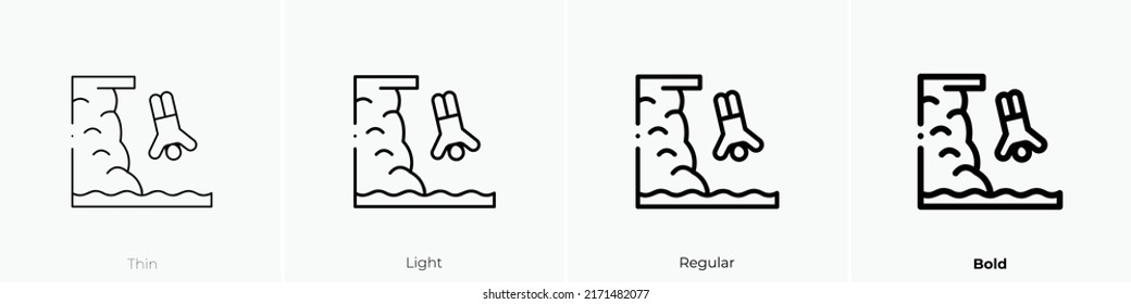 High Diving Icon. Thin, Light Regular And Bold Style Design Isolated On White Background