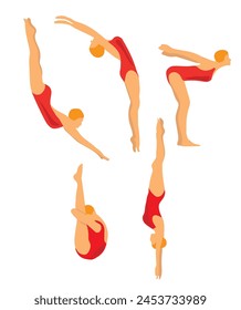 High diving positions. Type of high dives vector illustration