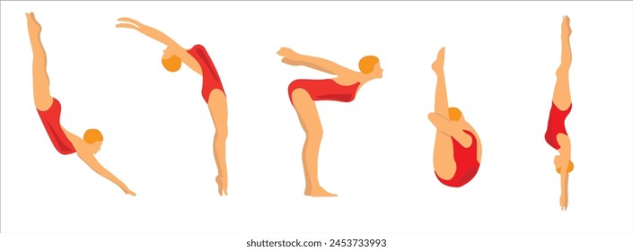 High diving positions. Type of high dives vector illustration