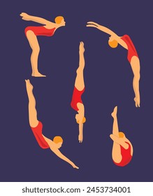 High diving positions. Type of high dives vector illustration