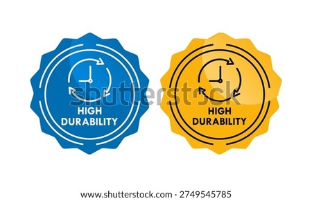 High durability stamp design featuring a clock and rotating arrows in a jagged seal, symbolizing long-lasting quality, reliability, and lifetime performance.