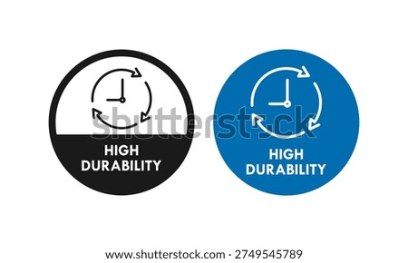 High durability stamp design featuring a clock and rotating arrows in a jagged seal, symbolizing long-lasting quality, reliability, and lifetime performance.