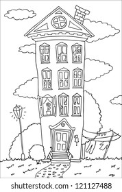 high dwelling house on summer lawn vector