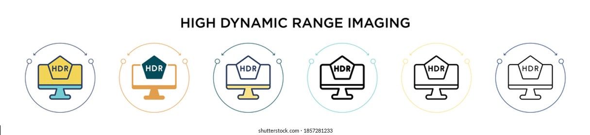High dynamic range imaging icon in filled, thin line, outline and stroke style. Vector illustration of two colored and black high dynamic range imaging vector icons designs can be used for mobile,