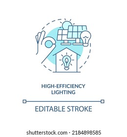 High efficiency lighting turquoise concept icon. Solar panels. Farm energy efficiency abstract idea thin line illustration. Isolated outline drawing. Editable stroke. Arial, Myriad Pro-Bold fonts used