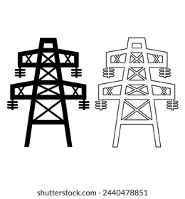 High electric tower. Graphic vector. Electricity icon suitable for info graphics, websites and print media and interfaces. Line vector icon. High voltage pylon.