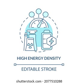 High energy density blue concept icon. Nuclear energy advantage abstract idea thin line illustration. Nuclear plants. Producing maximum power. Vector isolated outline color drawing. Editable stroke