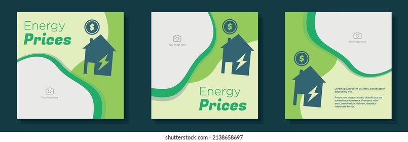 High Energy Prices Social Media Post, Banner Set, Rising Gas Costs Advertisement Concept, Global Electricity Crisis Marketing Square Ad, Abstract Print, Isolated On Background.