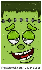 High Expression of Frankenstein Face Character Cartoon. Wallpaper, Cover, Label and Packaging Design. Vector Illustration