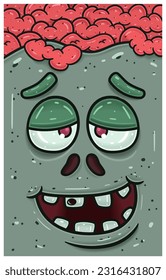 High Expression of Zombie Face Character Cartoon. Wallpaper, Cover, Label and Packaging Design. Vector Illustration