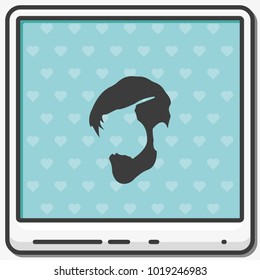 High fade side swept fringe hair style for men flat vector icon.