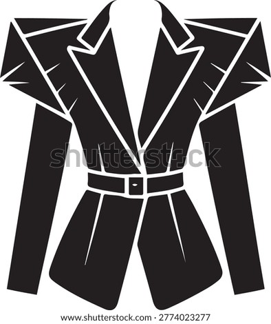 High fashion avant-garde blazer with structured pleated shoulders and belt detail, balck icon silhouette vector

