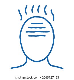 Hoher Fiebertemperaturmann Kopf Silhouette Skizze Symbol Vektorgrafik. Handgezeichnete blaue Doodline-Kunst, einzelne Symbolgrafik