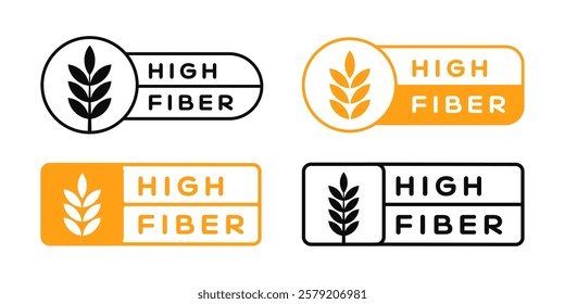 High Fiber Badge Icon Label Vector Design. Grain Wheat Sign Logo Sticker.